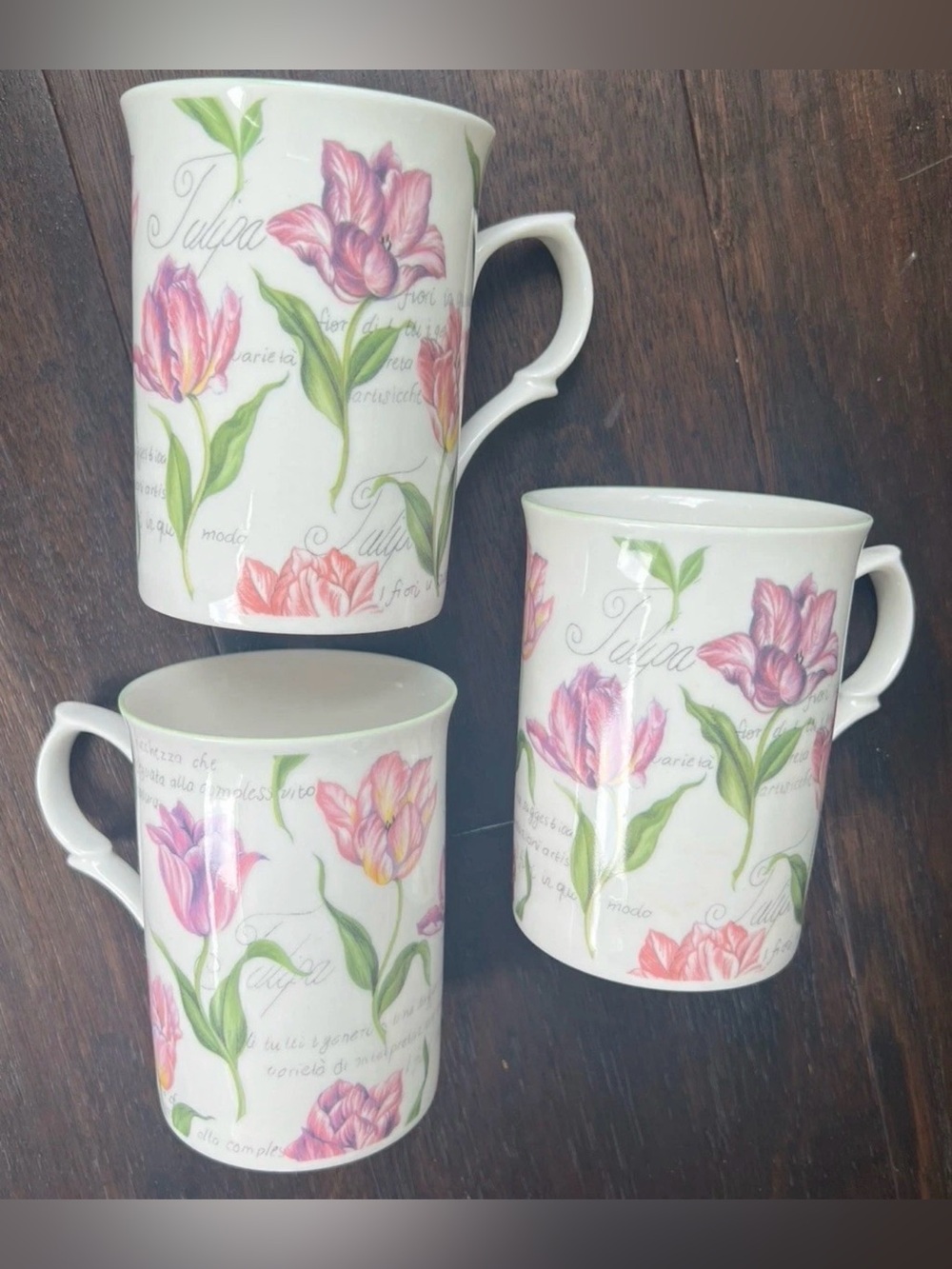 3 Rose of England fine bone china botanical mugs/cups tulips